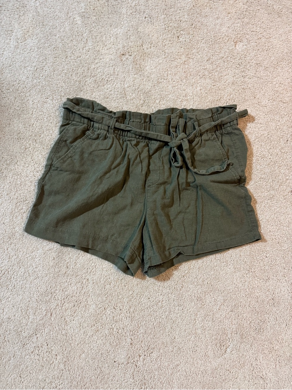 Old Navy Olive Paperbag High-Waist Shorts